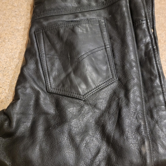 Black Leather Motorcycle Pants/ Chaps Bikers USA By Dream Apparel. 34 X 33 - Picture 4 of 11